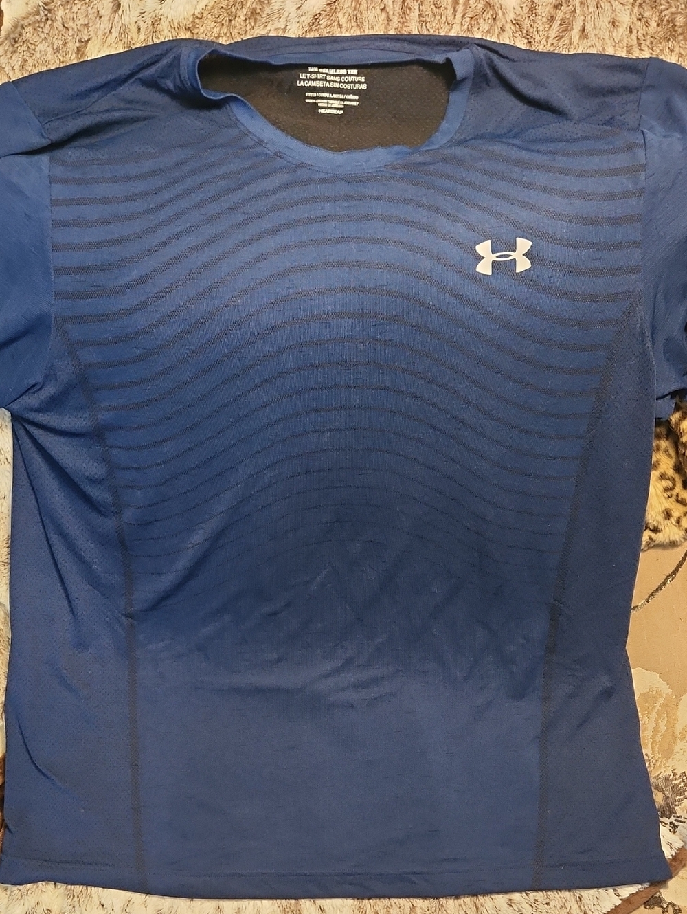 Under Armour Blue Striped Performance Short Sleeve Tee XXL Mens